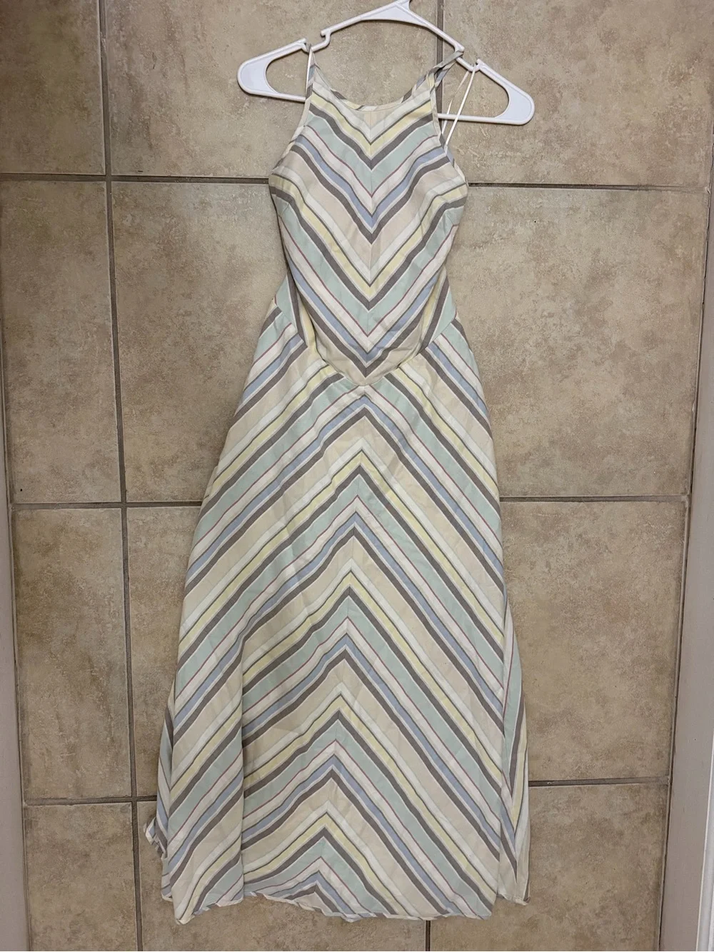 Striped Halter Midi Dress in Pastel Stripe